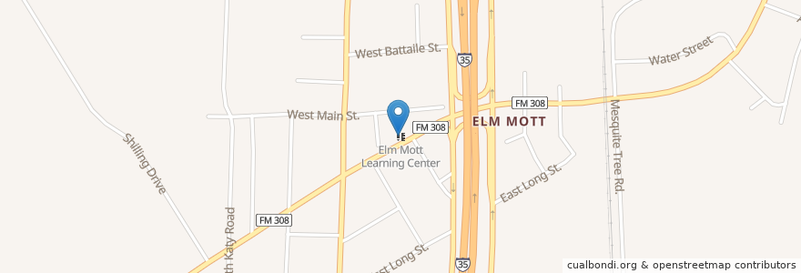 Mapa de ubicacion de Elm Mott Learning Center en アメリカ合衆国, テキサス州, Mclennan County.