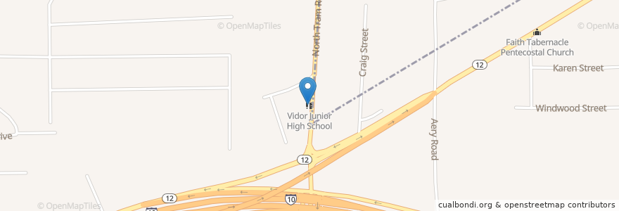 Mapa de ubicacion de Vidor Junior High School en 미국, 텍사스, Orange County.