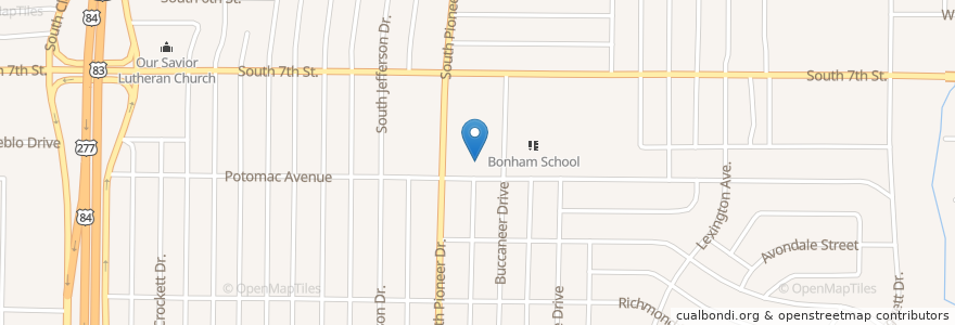Mapa de ubicacion de Bonham Elementary School en United States, Texas, Abilene, Taylor County.