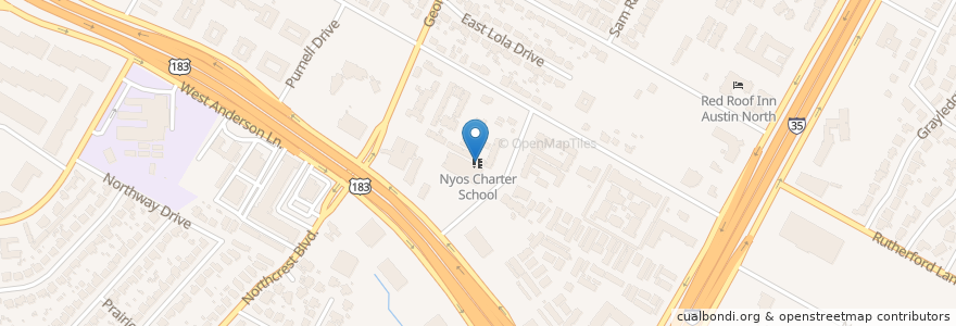 Mapa de ubicacion de Nyos Charter School en Amerika Syarikat, Texas, Travis County, Austin.