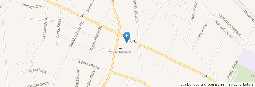 Mapa de ubicacion de Mission of Corpus Christi de la Ysleta del Sur en 美利坚合众国/美利堅合眾國, 得克萨斯州 / 德克薩斯州 / 德薩斯州, El Paso County, El Paso.