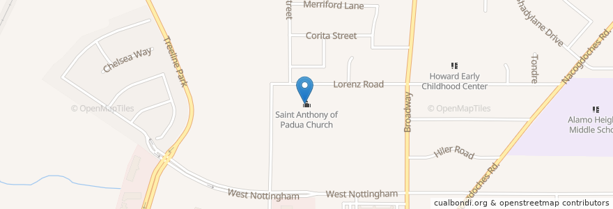 Mapa de ubicacion de Saint Anthony of Padua Church en Estados Unidos Da América, Texas, Bexar County, San Antonio.