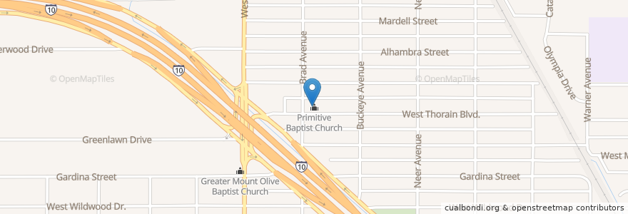 Mapa de ubicacion de Primitive Baptist Church en États-Unis D'Amérique, Texas, Bexar County, San Antonio.