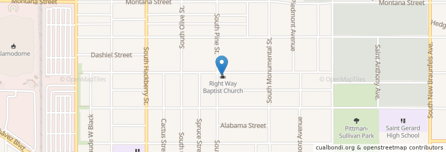 Mapa de ubicacion de Right Way Baptist Church en الولايات المتّحدة الأمريكيّة, تكساس, مقاطعة بيكسار, سان أنطونيو.