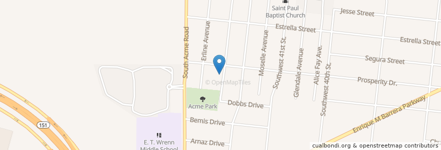Mapa de ubicacion de West Ridge Park First Baptist Church en 미국, 텍사스, Bexar County, San Antonio.