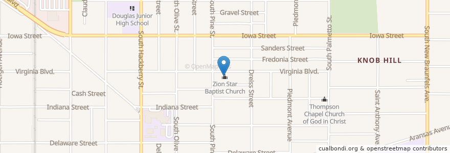 Mapa de ubicacion de Zion Star Baptist Church en Estados Unidos Da América, Texas, Bexar County, San Antonio.