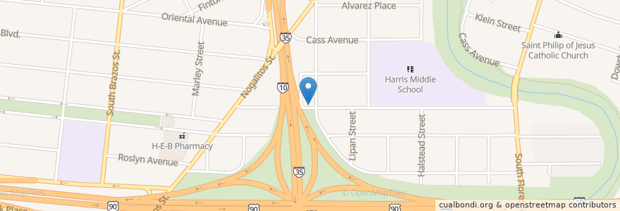 Mapa de ubicacion de Filadelfia Hispanic Baptist Church en Amerika Syarikat, Texas, Bexar County, San Antonio.