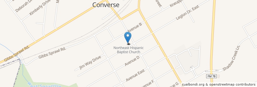 Mapa de ubicacion de Northeast Hispanic Baptist Church en 美利坚合众国/美利堅合眾國, 得克萨斯州 / 德克薩斯州 / 德薩斯州, Bexar County, Converse.