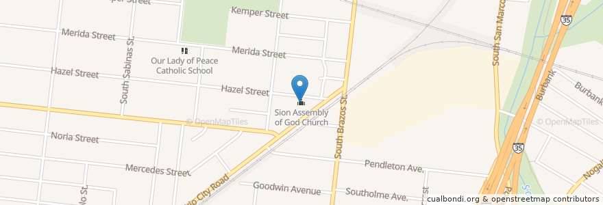 Mapa de ubicacion de Sion Assembly of God Church en Vereinigte Staaten Von Amerika, Texas, Bexar County, San Antonio.