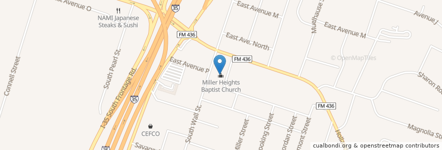 Mapa de ubicacion de Miller Heights Baptist Church en الولايات المتّحدة الأمريكيّة, تكساس, Bell County, Belton.