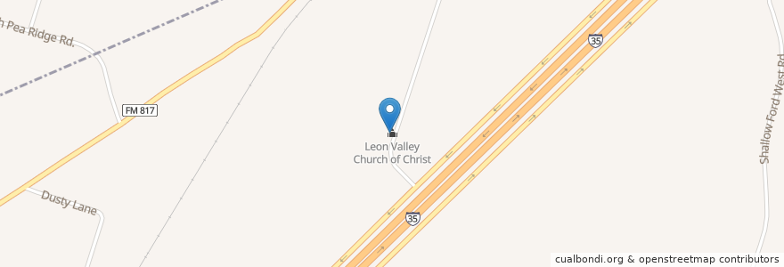 Mapa de ubicacion de Leon Valley Church of Christ en アメリカ合衆国, テキサス州, Bell County, Temple.