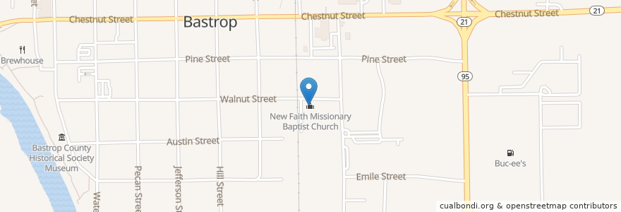 Mapa de ubicacion de New Faith Missionary Baptist Church en 미국, 텍사스, Bastrop County, Bastrop.