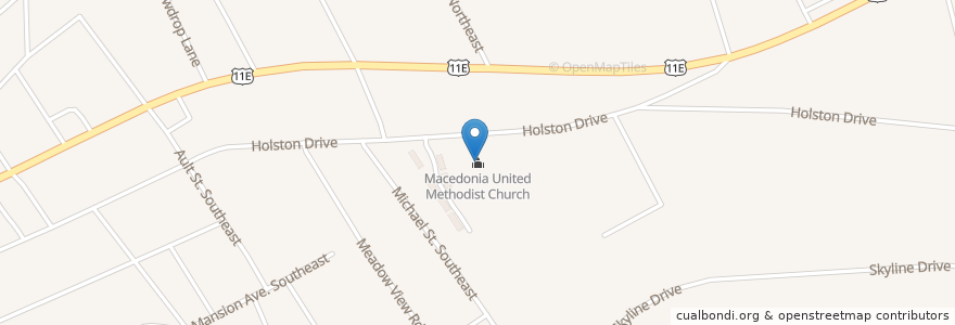 Mapa de ubicacion de Macedonia United Methodist Church en États-Unis D'Amérique, Tennessee, Knox County, Knoxville.