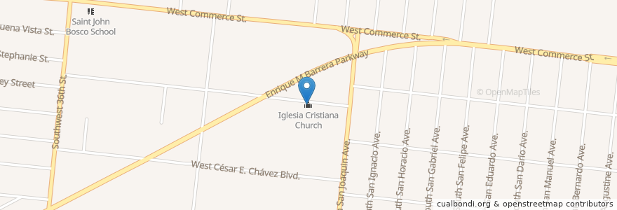 Mapa de ubicacion de Iglesia Cristiana Church en Estados Unidos De América, Texas, Bexar County, San Antonio.