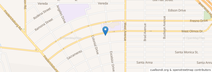 Mapa de ubicacion de Los Angeles Heights Presbyterian Church en アメリカ合衆国, テキサス州, Bexar County, サンアントニオ.