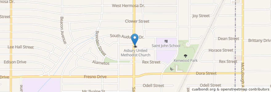 Mapa de ubicacion de Asbury United Methodist Church en アメリカ合衆国, テキサス州, Bexar County, サンアントニオ.