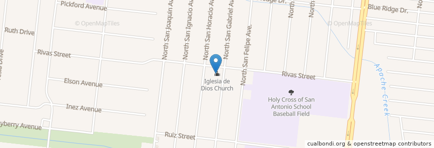 Mapa de ubicacion de Iglesia de Dios Church en 美利坚合众国/美利堅合眾國, 得克萨斯州 / 德克薩斯州 / 德薩斯州, Bexar County, San Antonio.