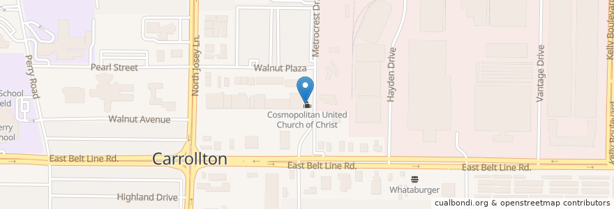 Mapa de ubicacion de Cosmopolitan United Church of Christ en États-Unis D'Amérique, Texas, Dallas County, Carrollton.