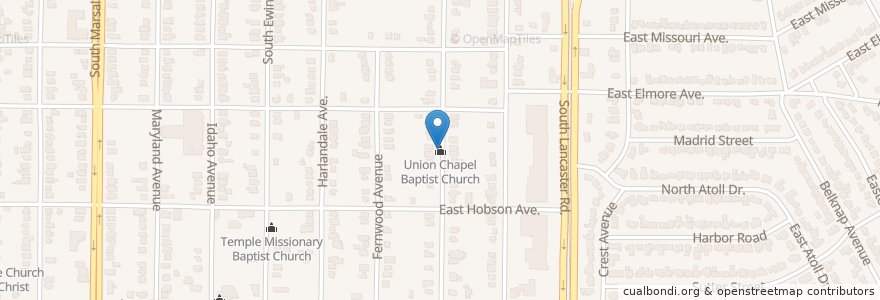 Mapa de ubicacion de Union Chapel Baptist Church en Vereinigte Staaten Von Amerika, Texas, Dallas, Dallas County.