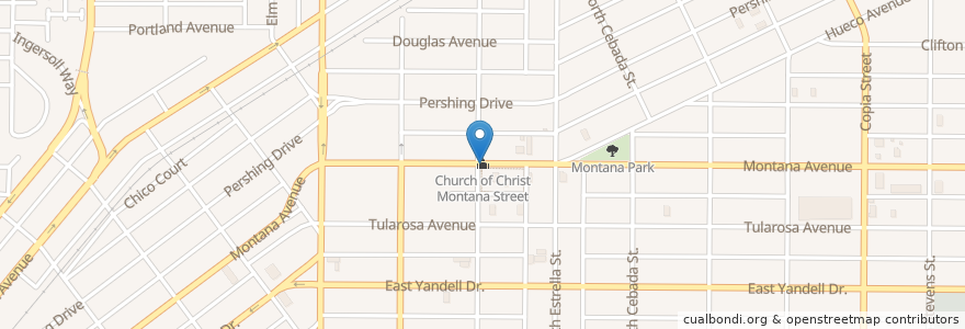 Mapa de ubicacion de Church of Christ Montana Street en Amerika Syarikat, Texas, El Paso County, El Paso.