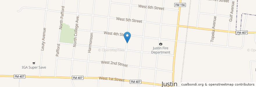 Mapa de ubicacion de Justin Methodist Church en United States, Texas, Denton County, Justin.