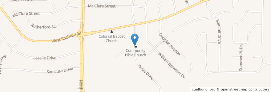 Mapa de ubicacion de Community Bible Church en Verenigde Staten, Texas, Dallas County, Irving.