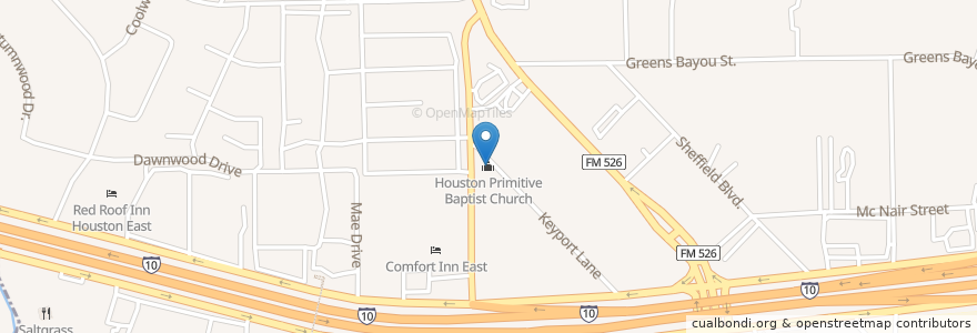 Mapa de ubicacion de Houston Primitive Baptist Church en ایالات متحده آمریکا, تگزاس, Houston, Harris County.