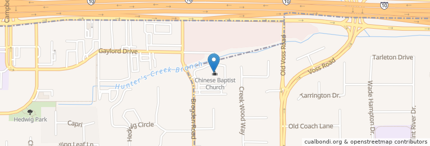 Mapa de ubicacion de Chinese Baptist Church en アメリカ合衆国, テキサス州, Houston, Harris County, Hedwig Village.