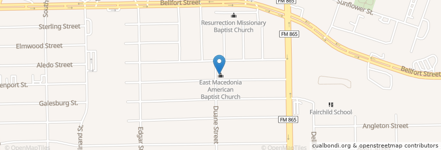 Mapa de ubicacion de East Macedonia American Baptist Church en Amerika Syarikat, Texas, Houston, Harris County.