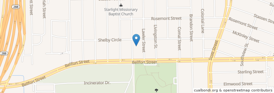 Mapa de ubicacion de Trinity Missionary Baptist Church en アメリカ合衆国, テキサス州, Houston, Harris County.