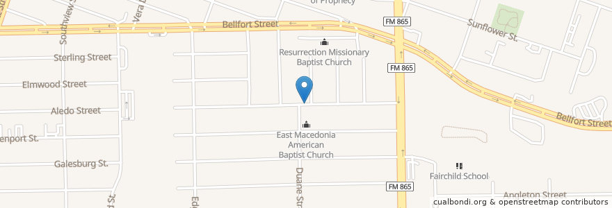 Mapa de ubicacion de Pisidia Missionary Baptist Church en États-Unis D'Amérique, Texas, Houston, Harris County.