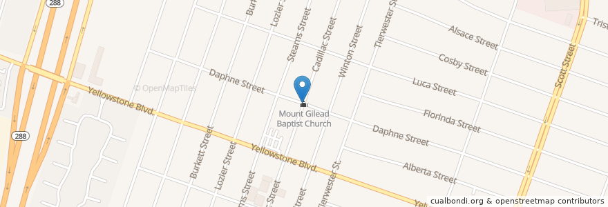Mapa de ubicacion de Mount Gilead Baptist Church en Estados Unidos Da América, Texas, Houston, Harris County.