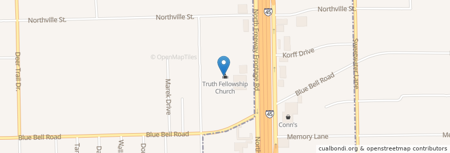 Mapa de ubicacion de Truth Fellowship Church en アメリカ合衆国, テキサス州, Harris County.
