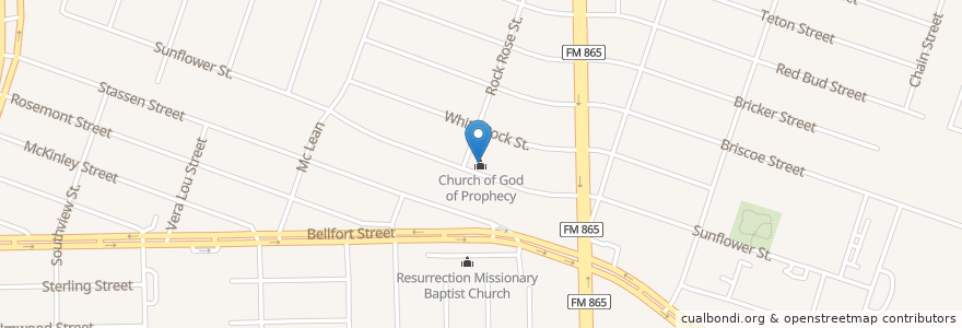 Mapa de ubicacion de Church of God of Prophecy en Amerika Syarikat, Texas, Houston, Harris County.