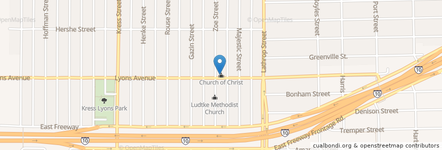 Mapa de ubicacion de Church of Christ en États-Unis D'Amérique, Texas, Houston, Harris County.