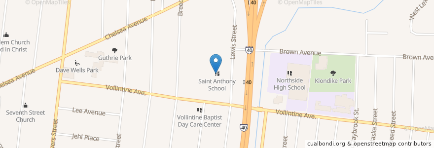Mapa de ubicacion de Saint Anthony School en Amerika Birleşik Devletleri, Tennessee, Shelby County, Memphis.
