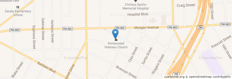 Mapa de ubicacion de Pentecostal Holiness Church en 미국, Corpus Christi, 텍사스, Nueces County.