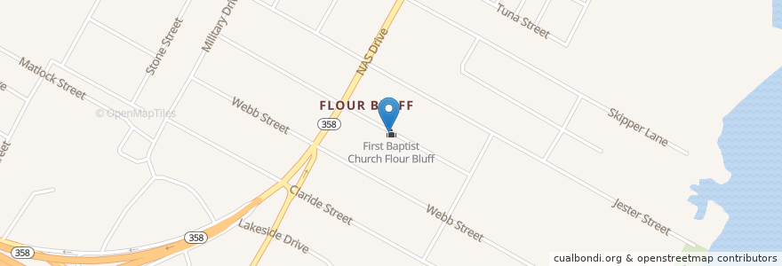 Mapa de ubicacion de First Baptist Church Flour Bluff en États-Unis D'Amérique, Corpus Christi, Texas, Nueces County.