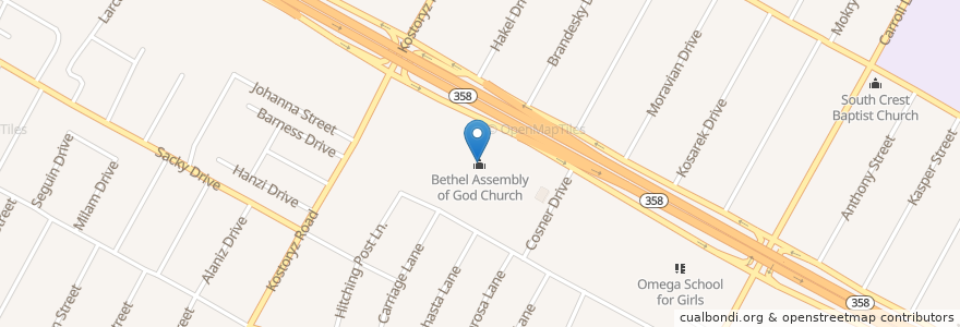 Mapa de ubicacion de Bethel Assembly of God Church en États-Unis D'Amérique, Corpus Christi, Texas, Nueces County.
