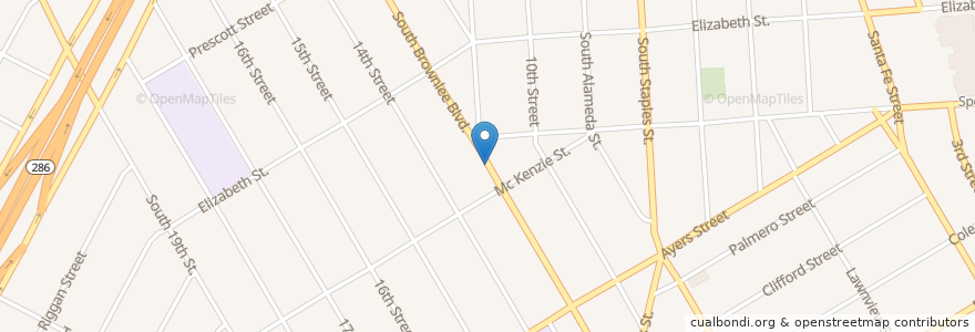 Mapa de ubicacion de Brownlee Baptist Church en United States, Corpus Christi, Texas, Nueces County.