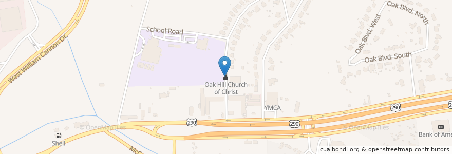 Mapa de ubicacion de Oak Hill Church of Christ en Estados Unidos Da América, Texas, Travis County, Austin.