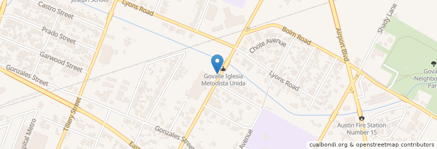 Mapa de ubicacion de Govalle United Methodist Church en Verenigde Staten, Texas, Travis County, Austin.