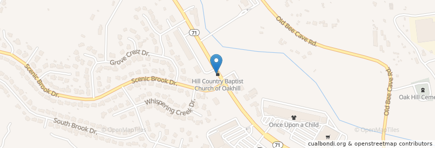 Mapa de ubicacion de Hill Country Baptist Church of Oakhill en アメリカ合衆国, テキサス州, Travis County, Austin.