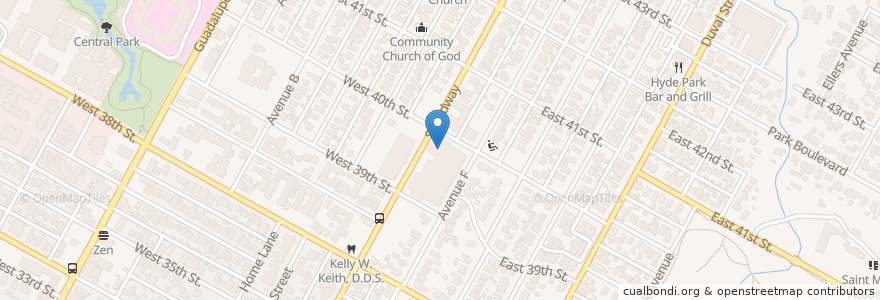 Mapa de ubicacion de Hillside Baptist Church en Estados Unidos Da América, Texas, Travis County, Austin.