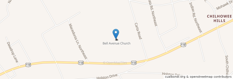 Mapa de ubicacion de Bell Avenue Church en Amerika Syarikat, Tennessee, Knox County, Knoxville.