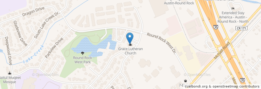 Mapa de ubicacion de Grace Lutheran Church en Соединённые Штаты Америки, Техас, Раунд-Рок, Williamson County.
