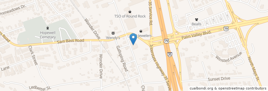 Mapa de ubicacion de Round Rock Post Office and William M Owen House en الولايات المتّحدة الأمريكيّة, تكساس, Round Rock, Williamson County.