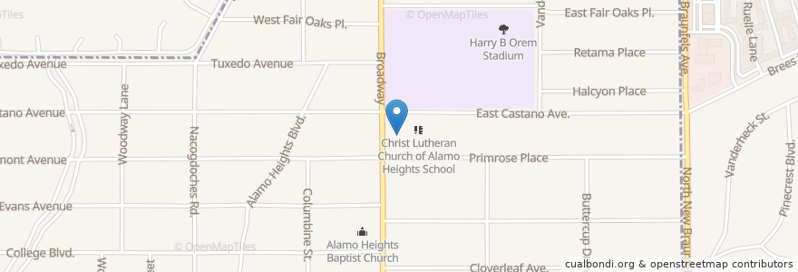 Mapa de ubicacion de Christian Lutheran Church en 美利坚合众国/美利堅合眾國, 得克萨斯州 / 德克薩斯州 / 德薩斯州, Bexar County, San Antonio, Alamo Heights.