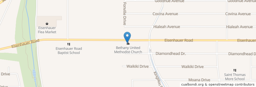 Mapa de ubicacion de Bethany United Methodist Church en 美利坚合众国/美利堅合眾國, 得克萨斯州 / 德克薩斯州 / 德薩斯州, Bexar County, San Antonio.