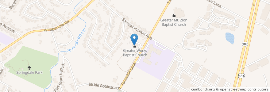 Mapa de ubicacion de Greater Works Baptist Church en ایالات متحده آمریکا, تگزاس, Travis County, Austin.